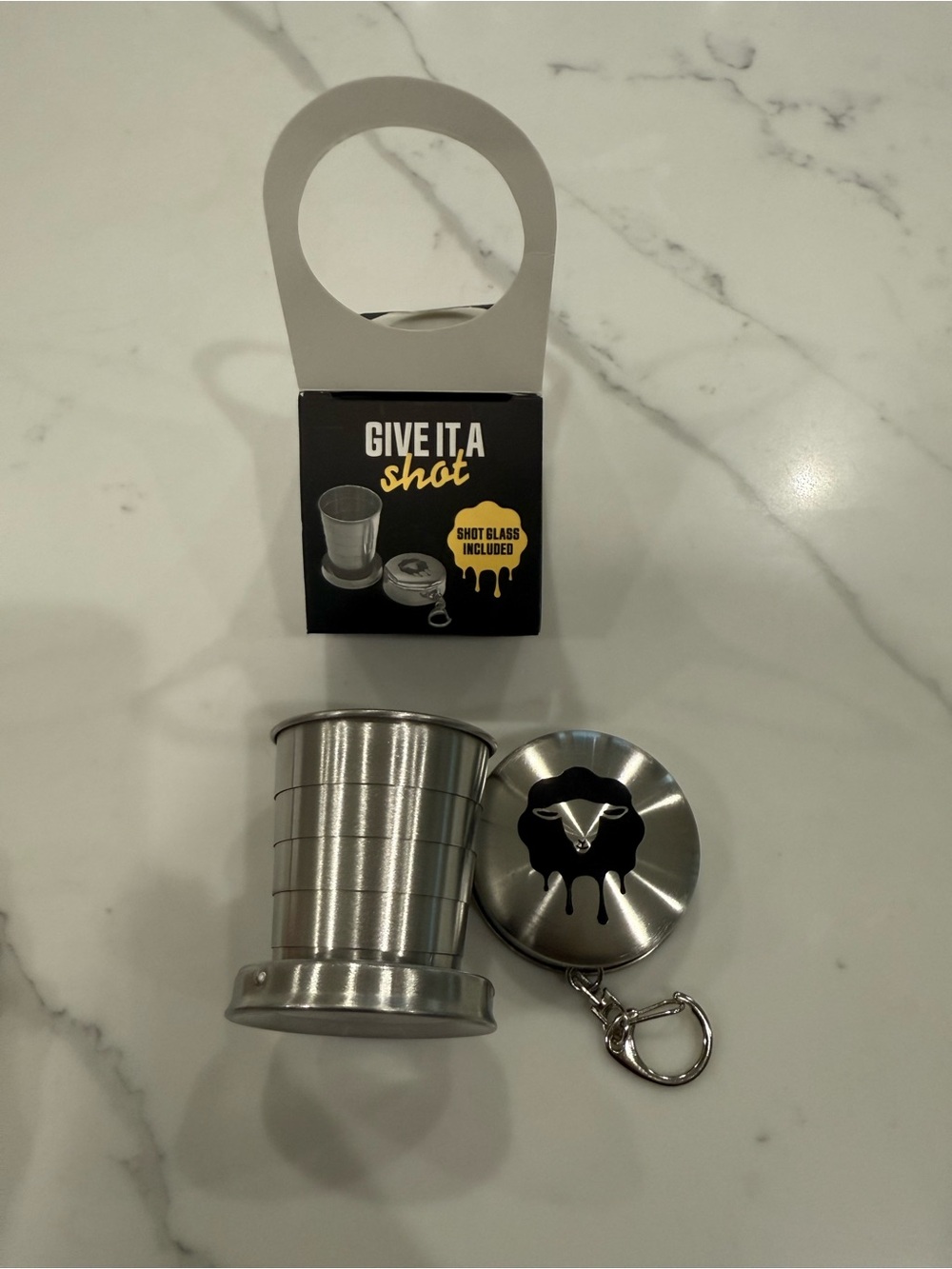 Screwball Whiskey Collapsible Stainless Steel Shot Glass Keychain - Silver - Picture 2 of 4
